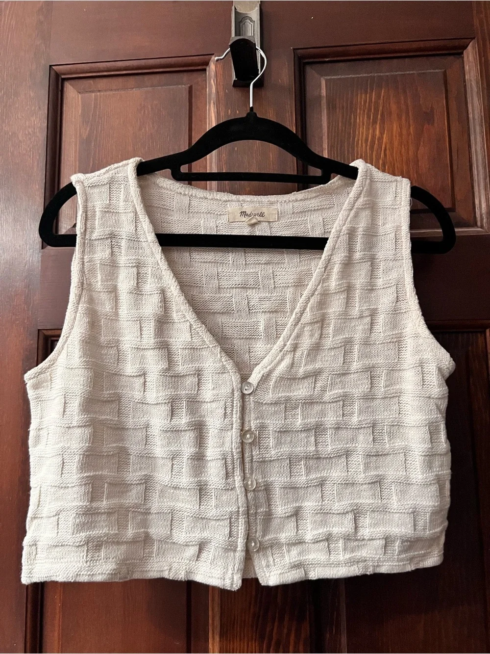 Madewell Cream Basketweave Knit Cottagecore Cotton Blend Crop Vest Top XS - Picture 7 of 14